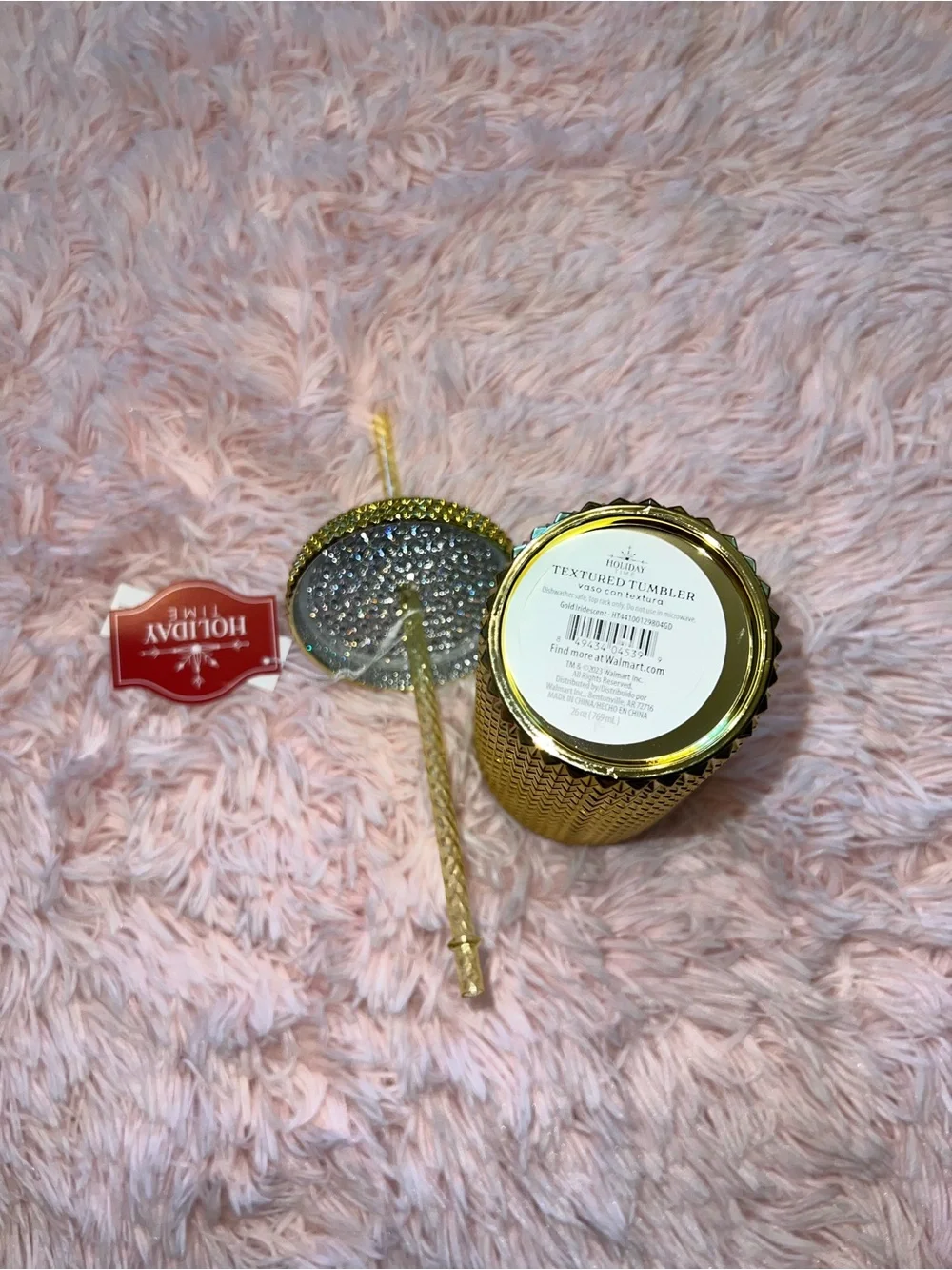 Holiday Time Gold Studded Tumbler with Decorative Straw